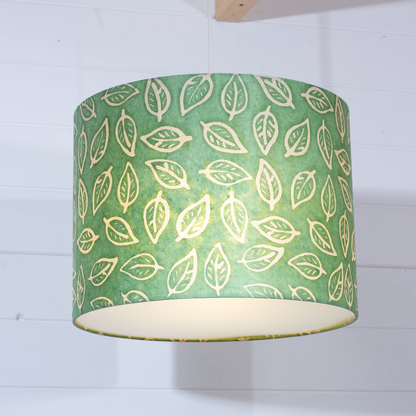 Drum Lamp Shade - P29 - Batik Leaf on Green, 40cm(d) x 30cm(h)