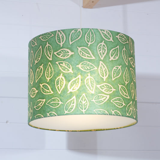 Drum Lamp Shade - P29 - Batik Leaf on Green, 40cm(d) x 30cm(h)