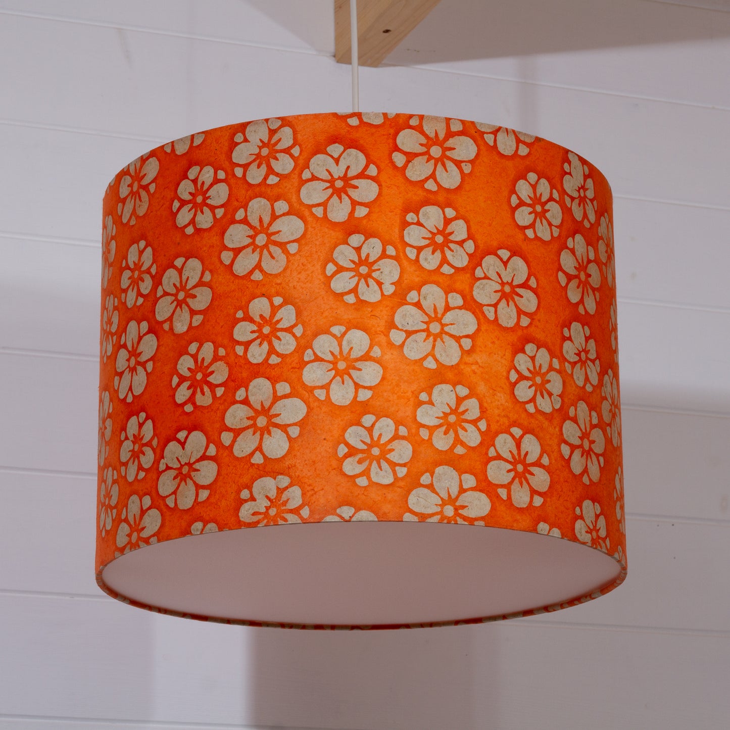 Drum Lamp Shade - P94 - Batik Star Flower on Orange, 40cm(d) x 30cm(h)
