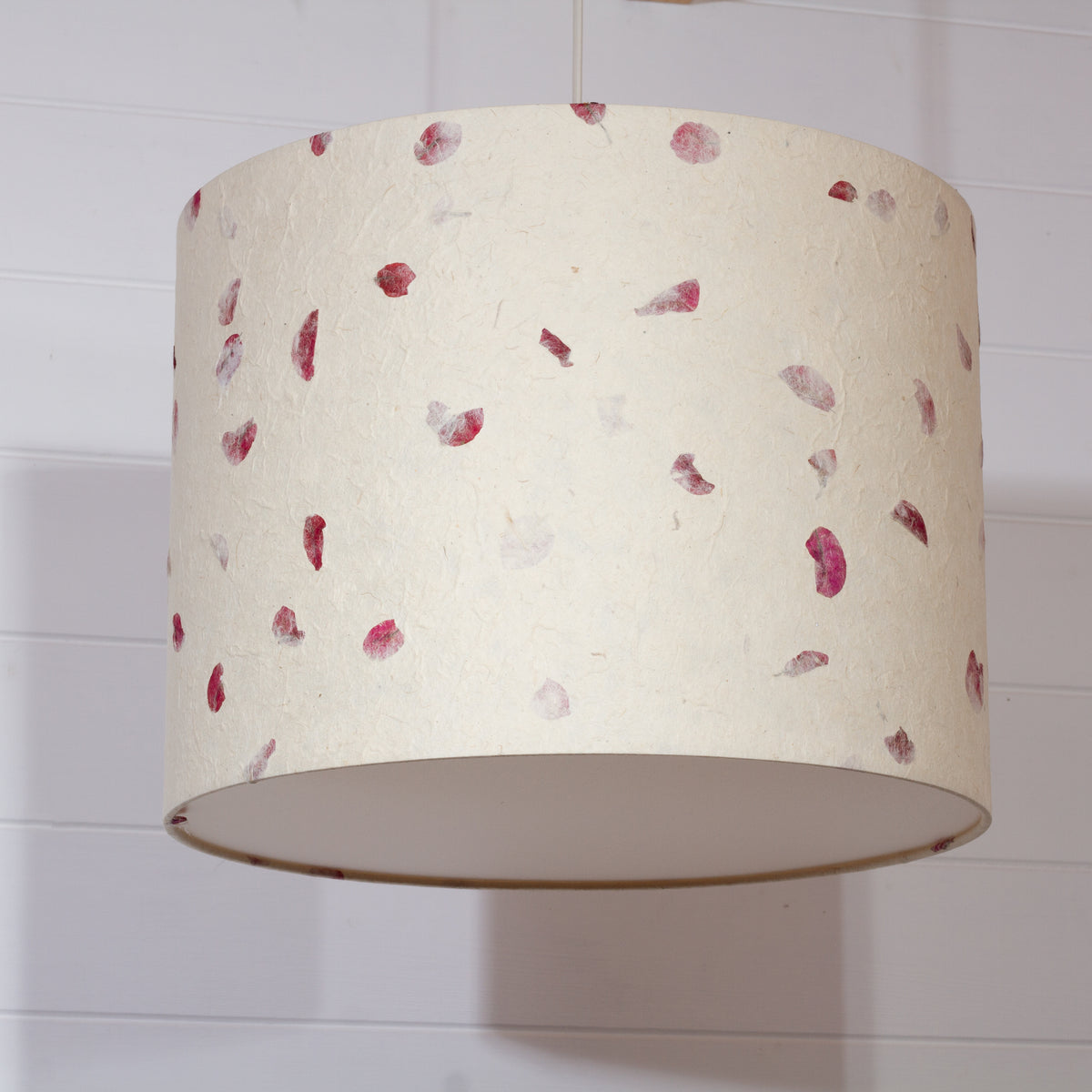 Drum Lamp Shade - P33 - Rose Petals on Natural Lokta, 40cm(d) x 30cm(h)