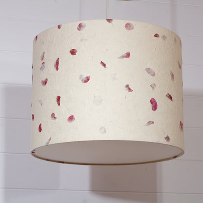 Drum Lamp Shade - P33 - Rose Petals on Natural Lokta, 40cm(d) x 30cm(h)