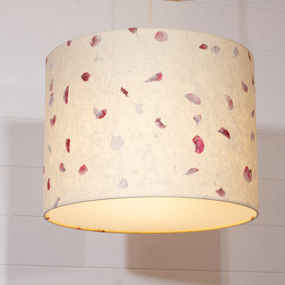 Drum Lamp Shade - P33 - Rose Petals on Natural Lokta, 40cm(d) x 30cm(h)