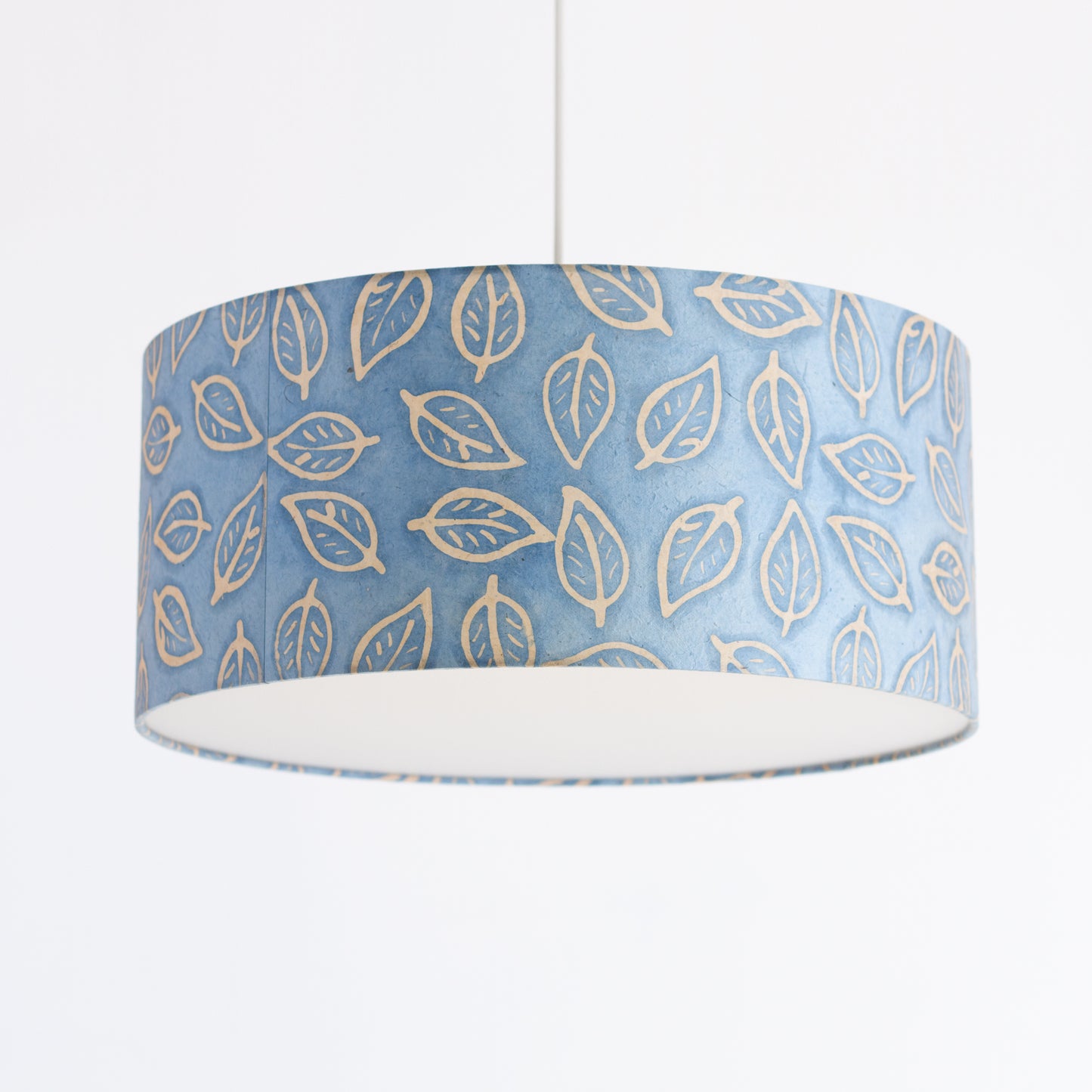 Drum Lamp Shade - P31 - Batik Leaf on Blue, 45cm(d) x 20cm(h)