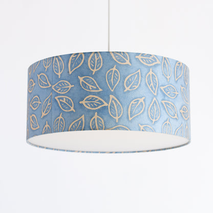 Drum Lamp Shade - P31 - Batik Leaf on Blue, 45cm(d) x 20cm(h)