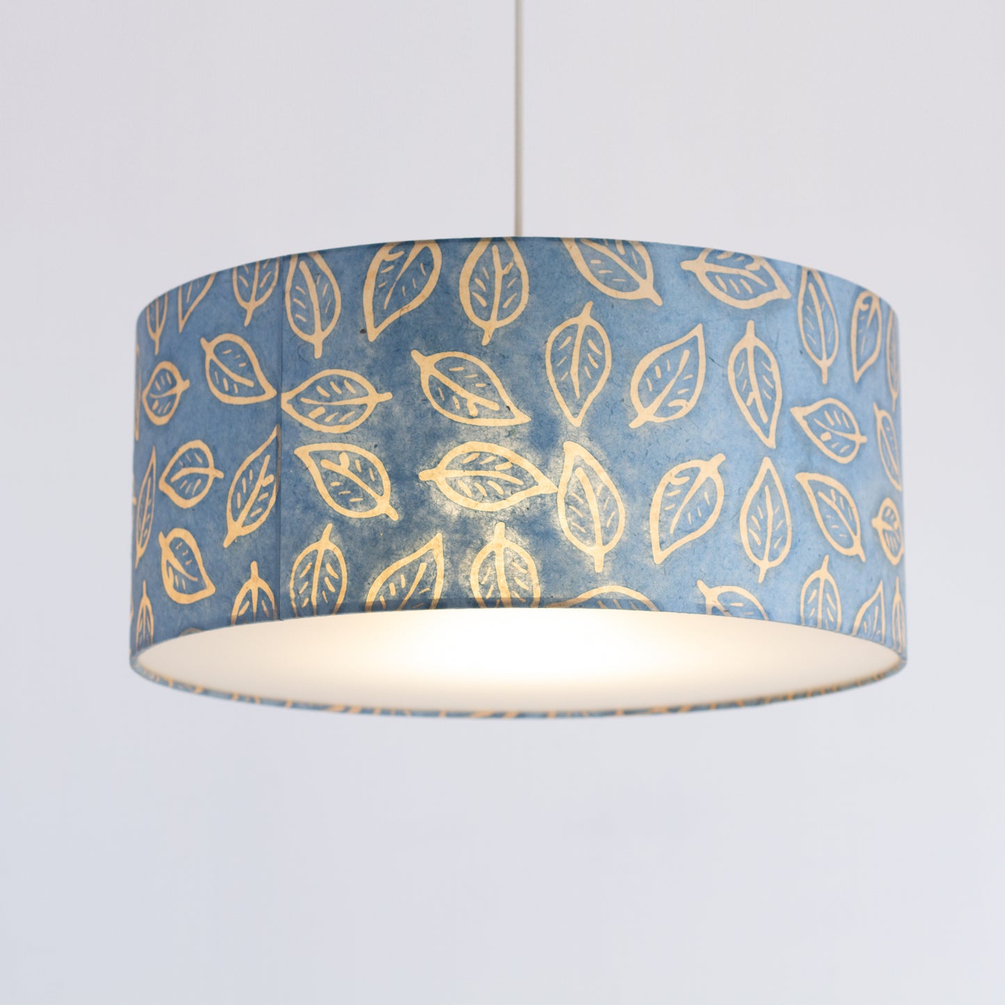 Drum Lamp Shade - P31 - Batik Leaf on Blue, 45cm(d) x 20cm(h)