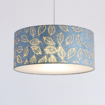 Drum Lamp Shade - P31 - Batik Leaf on Blue, 45cm(d) x 20cm(h)