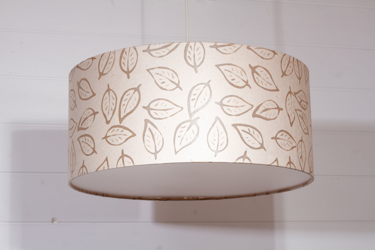 Drum Lamp Shade - P28 - Batik Leaf on Natural, 45cm(d) x 20cm(h)