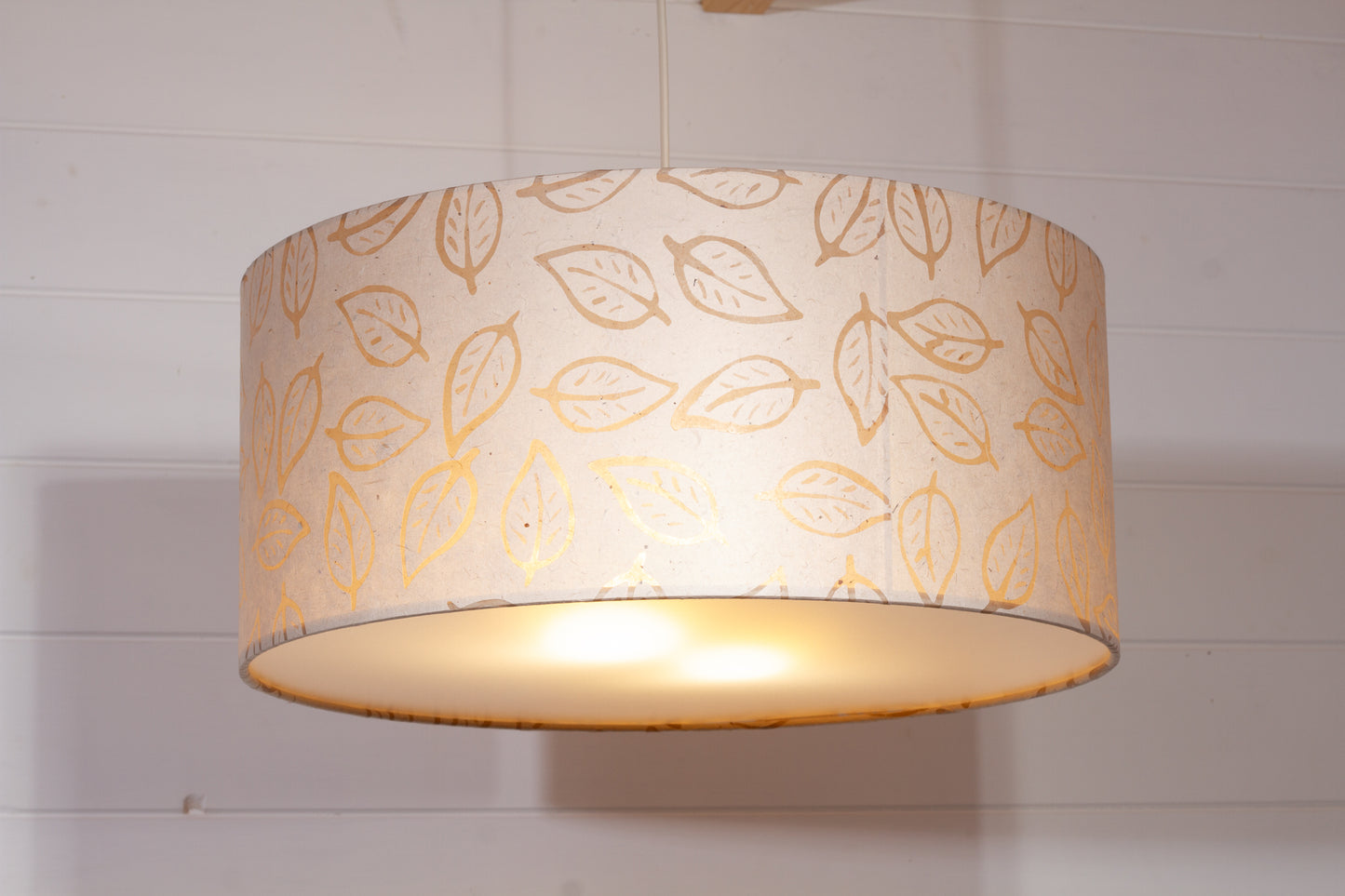 Drum Lamp Shade - P28 - Batik Leaf on Natural, 45cm(d) x 20cm(h)