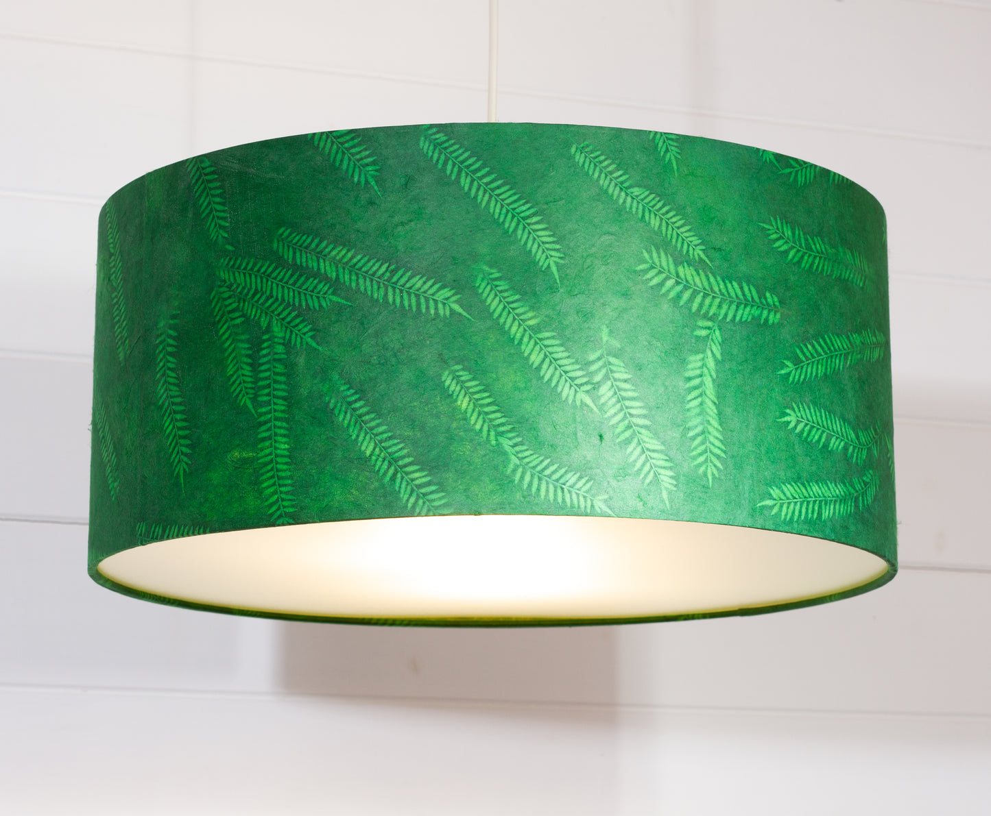 Drum Lamp Shade - P27 Green Fern, 45cm(d) x 20cm(h)