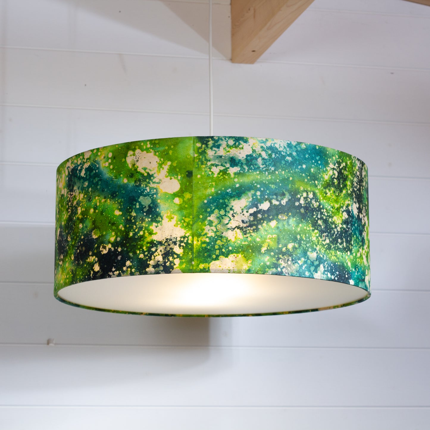 Drum Lamp Shade - B114 ~ Batik Canopy Greens, 50cm(d) x 20cm(h)