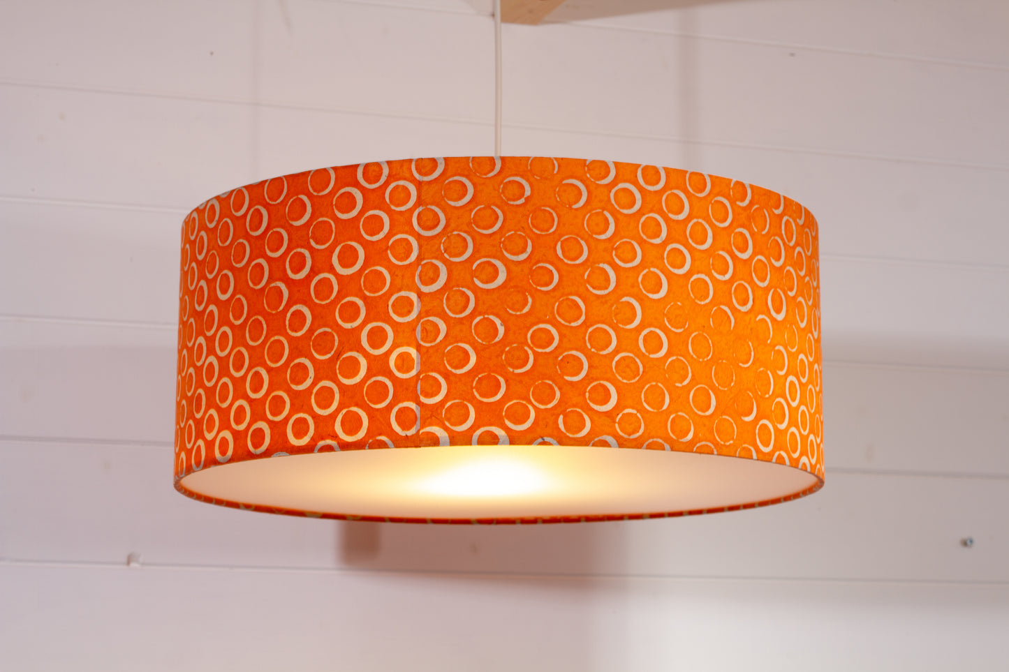 Drum Lamp Shade - P03 - Batik Orange Circles, 50cm(d) x 20cm(h)