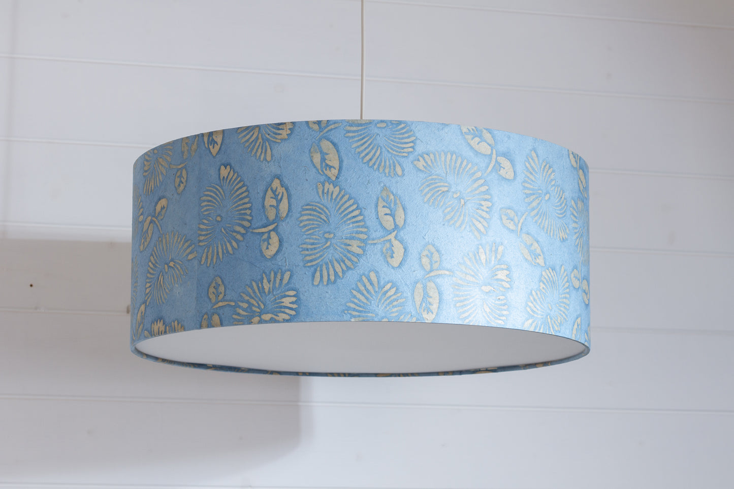 Drum Lamp Shade - B129 ~ Batik Peony Blue, 50cm(d) x 20cm(h)