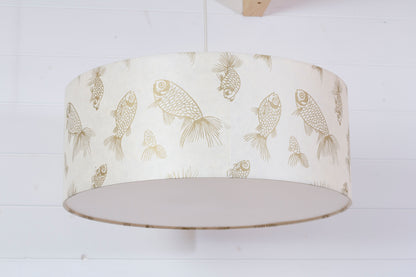 Drum Lamp Shade - P40 - Gold Fish Screen Print on Natural Lokta, 50cm(d) x 20cm(h)