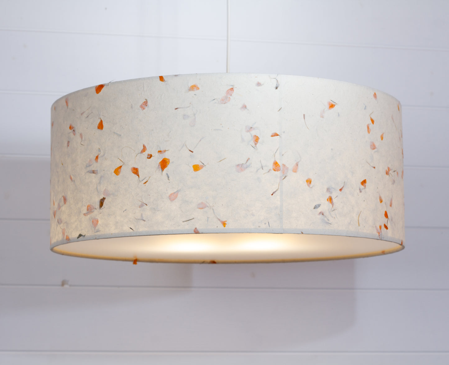 Drum Lamp Shade - P32 - Marigold Petals on Natural Lokta, 50cm(d) x 20cm(h)