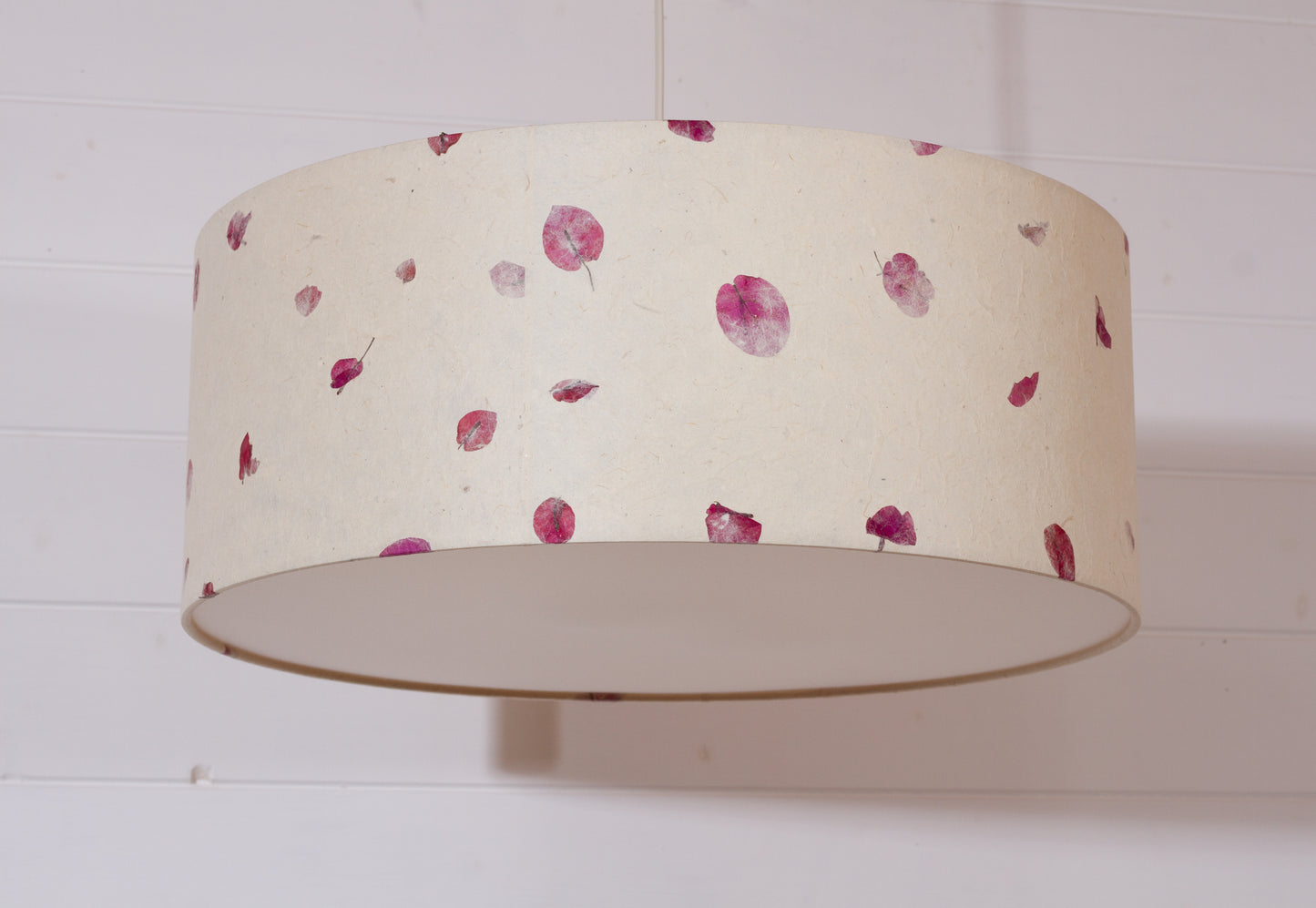 Drum Lamp Shade - P33 - Rose Petals on Natural Lokta, 50cm(d) x 20cm(h)