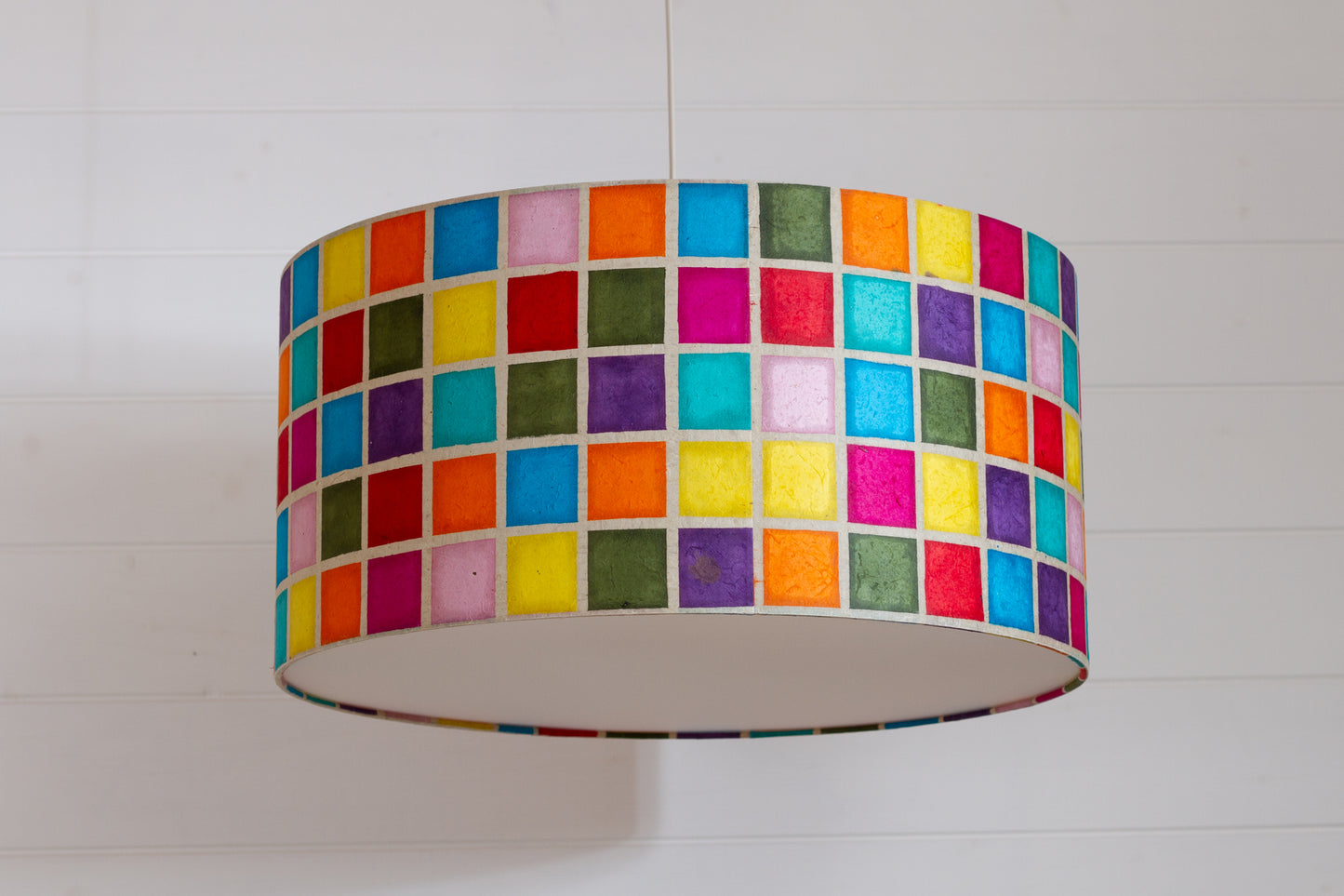 Drum Lamp Shade - P01 - Batik Multi Square, 50cm(d) x 25cm(h)