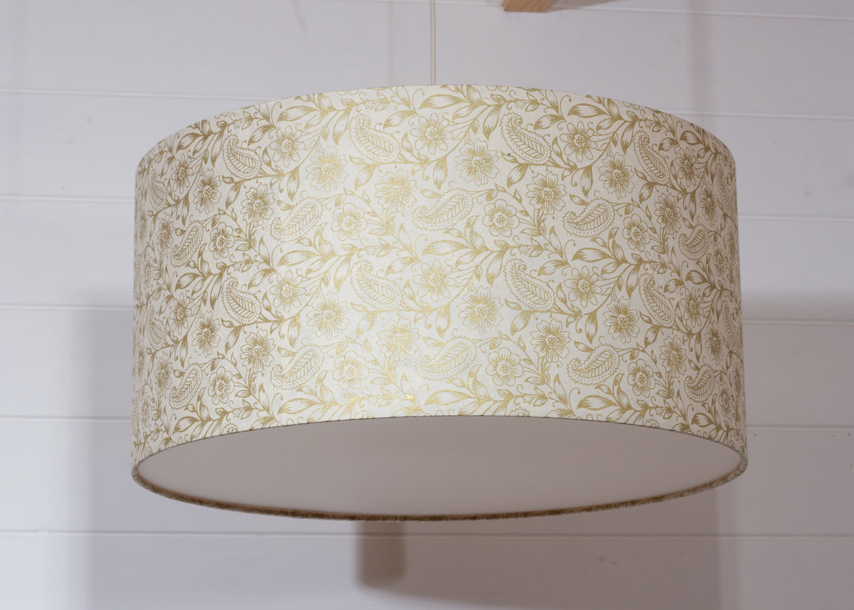 Drum Lamp Shade - P69 - Garden Gold on Natural, 50cm(d) x 25cm(h)