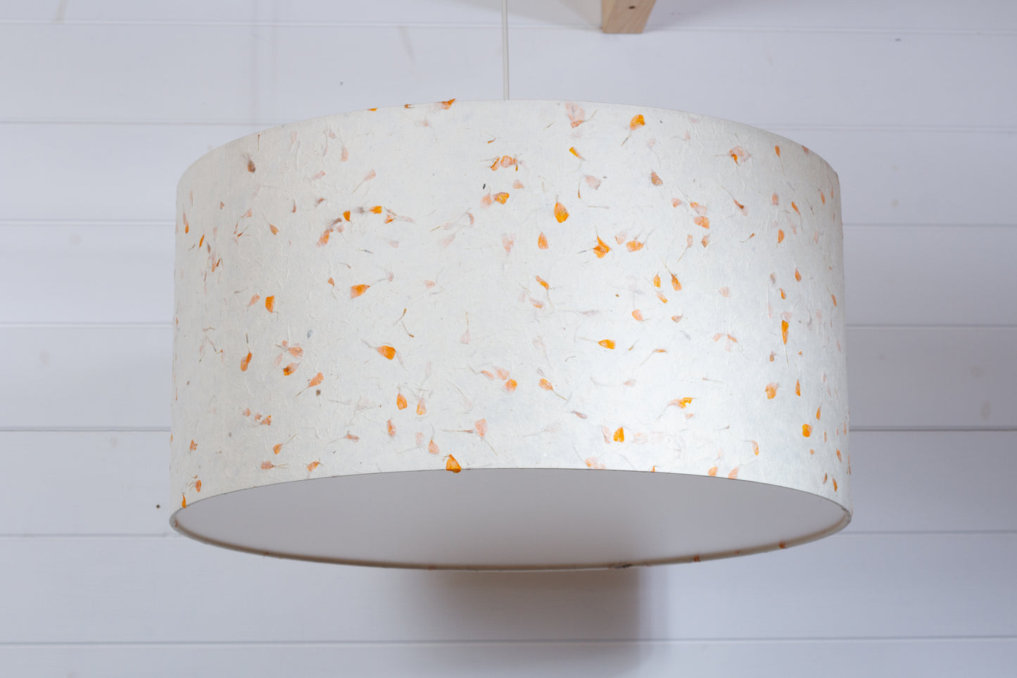 Drum Lamp Shade - P32 - Marigold Petals on Natural Lokta, 50cm(d) x 25cm(h)