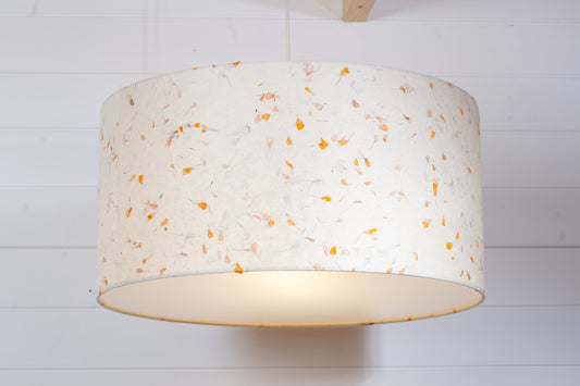 Drum Lamp Shade - P32 - Marigold Petals on Natural Lokta, 50cm(d) x 25cm(h)