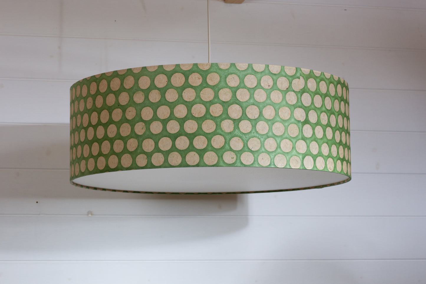 Drum Lamp Shade - P87 ~ Batik Dots on Green, 60cm(d) x 20cm(h)
