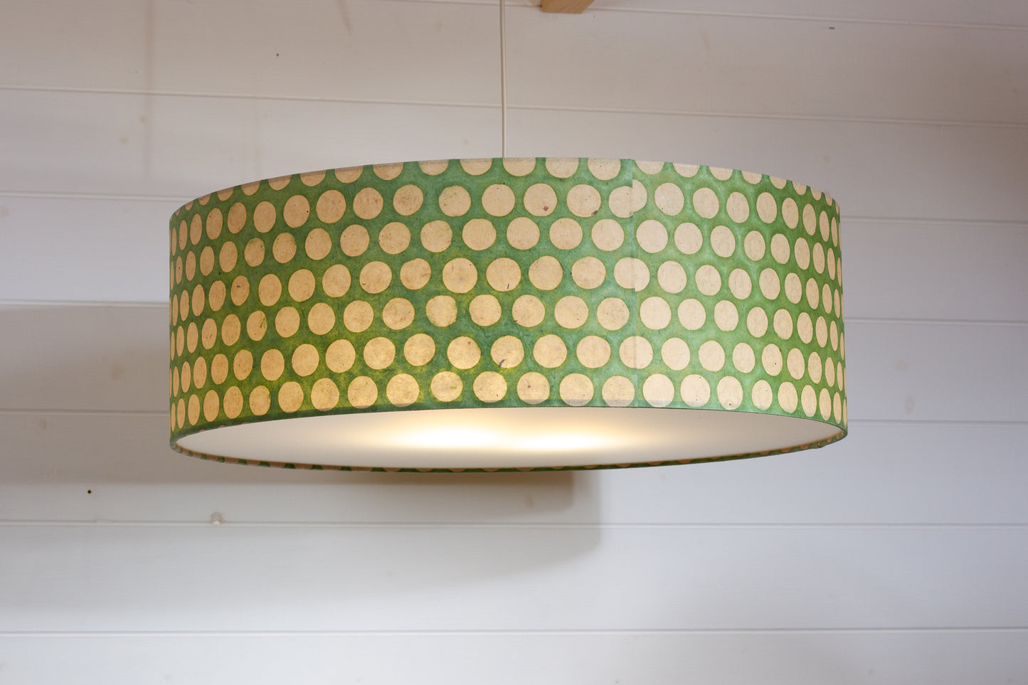 Drum Lamp Shade - P87 ~ Batik Dots on Green, 60cm(d) x 20cm(h)