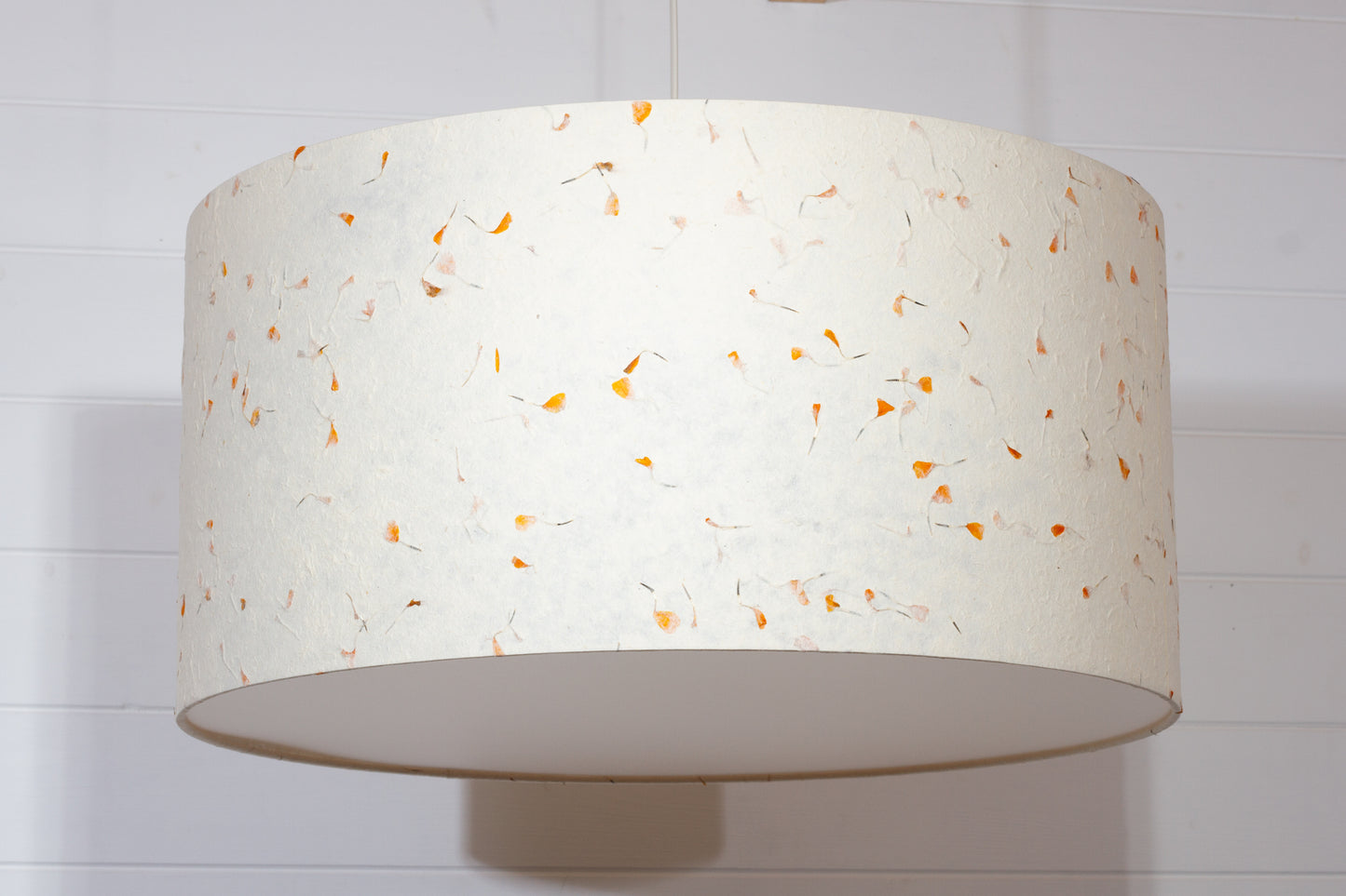 Drum Lamp Shade - P32 - Marigold Petals on Natural Lokta, 60cm(d) x 30cm(h)