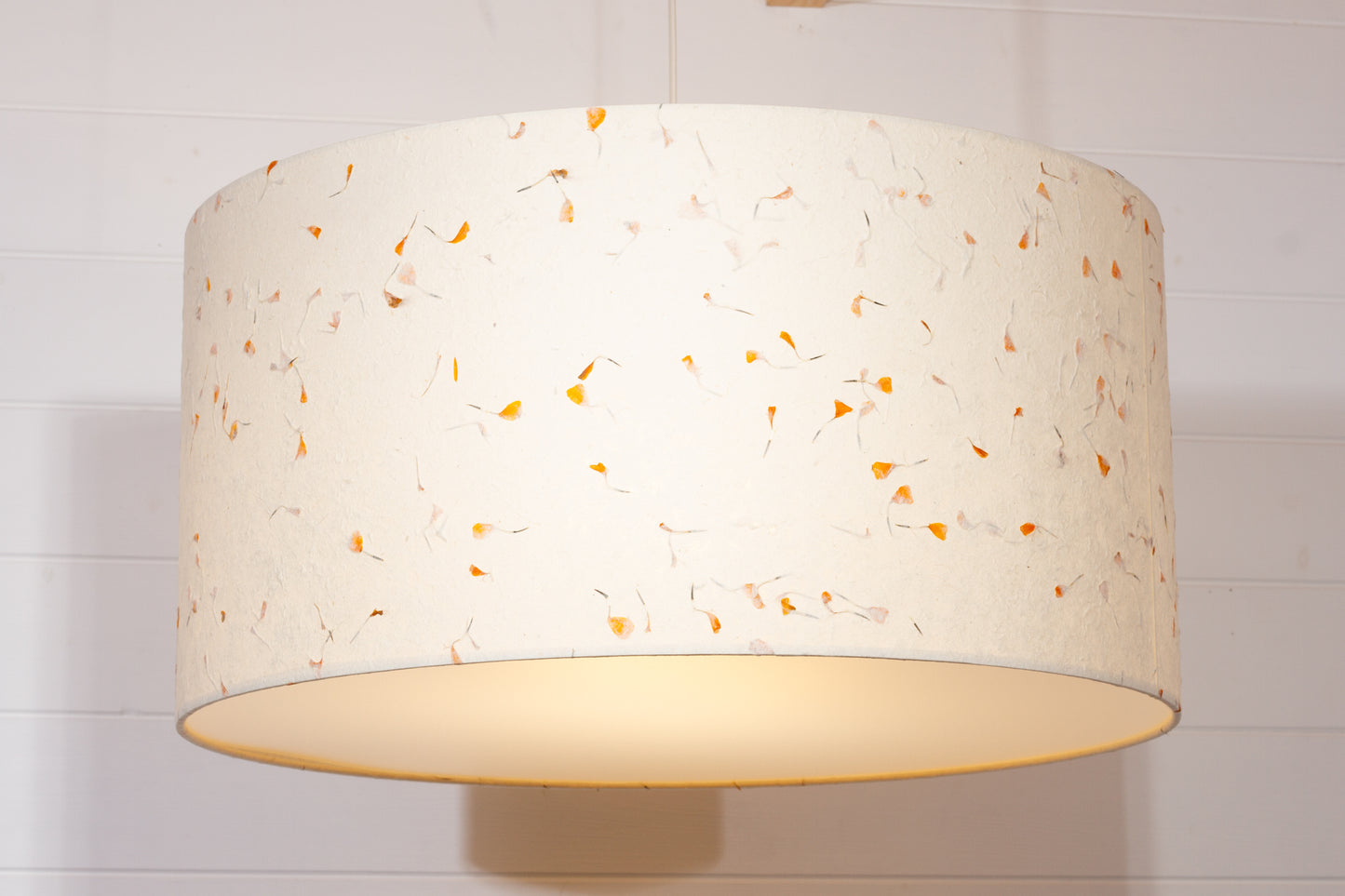 Drum Lamp Shade - P32 - Marigold Petals on Natural Lokta, 60cm(d) x 30cm(h)