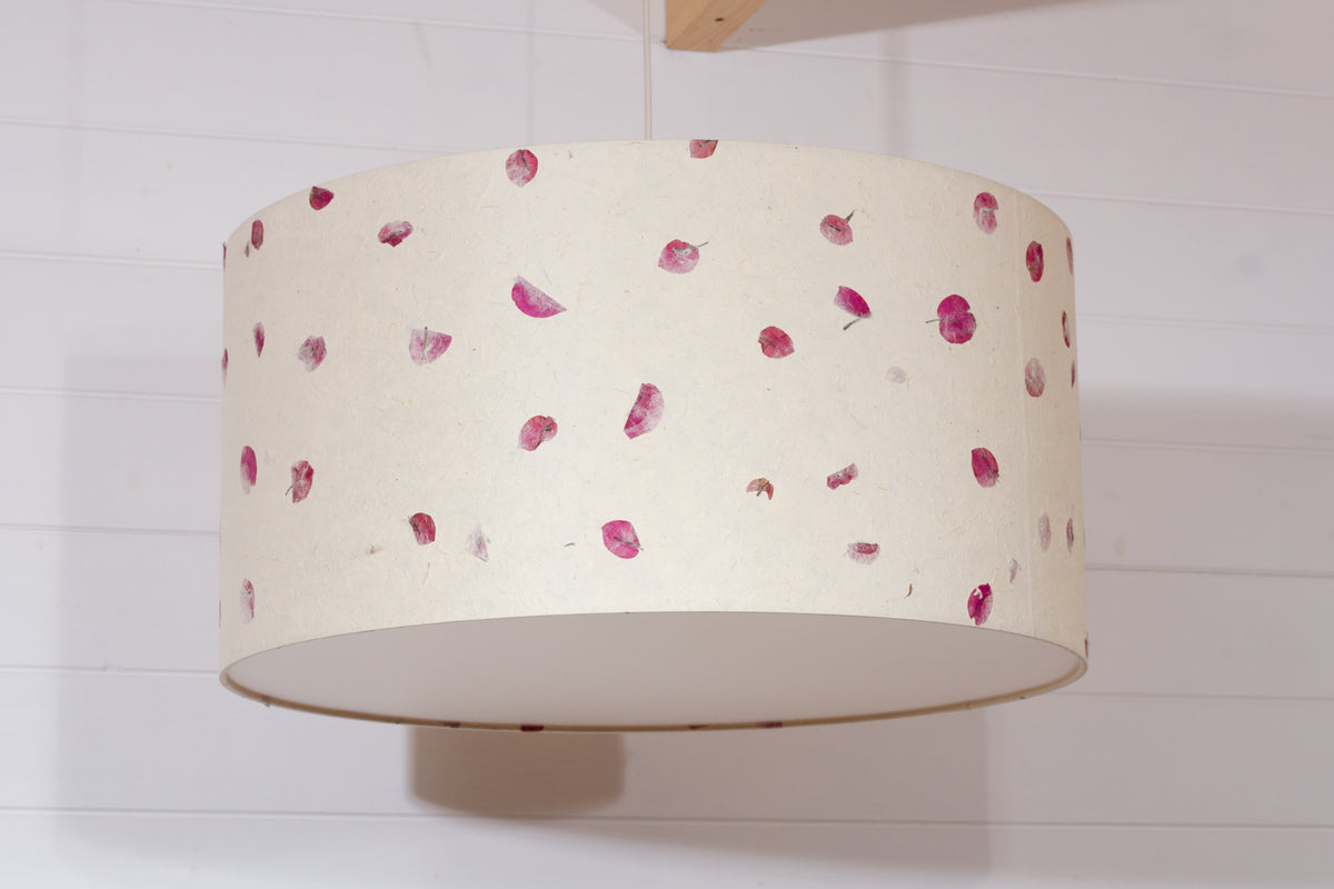 Drum Lamp Shade - P33 - Rose Petals on Natural Lokta, 60cm(d) x 30cm(h)