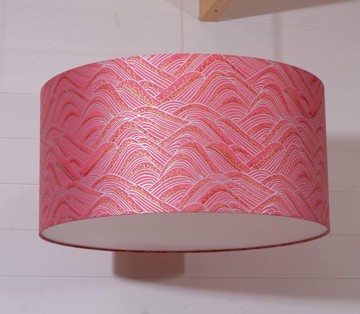 Drum Lamp Shade - W04 ~ Pink Hills with Gold Flowers, 60cm(d) x 30cm(h)