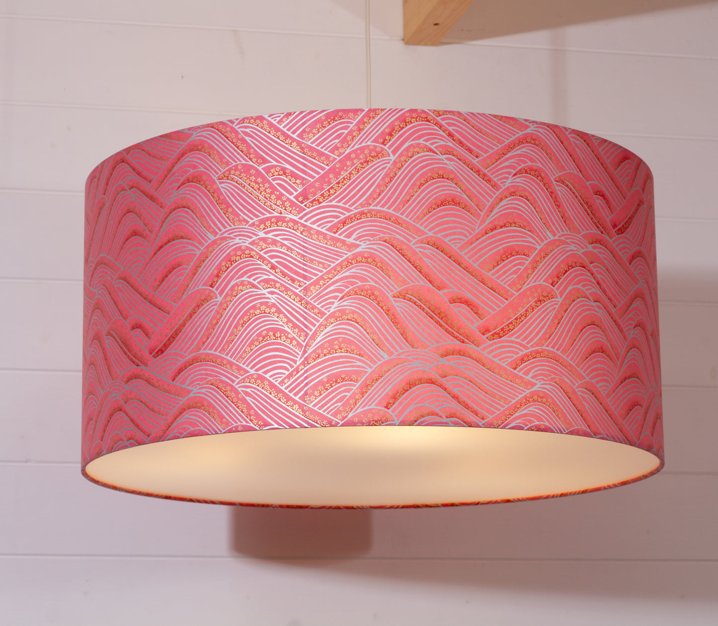 Drum Lamp Shade - W04 ~ Pink Hills with Gold Flowers, 60cm(d) x 30cm(h)