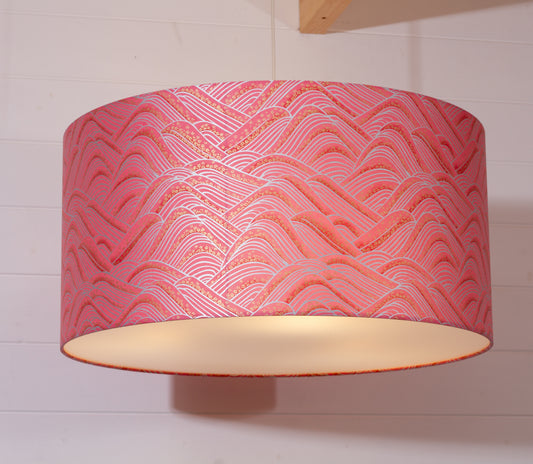 Drum Lamp Shade - W04 ~ Pink Hills with Gold Flowers, 60cm(d) x 30cm(h)