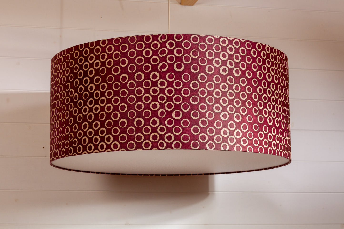 Drum Lamp Shade - P73 - Batik Cranberry Circles, 70cm(d) x 30cm(h)