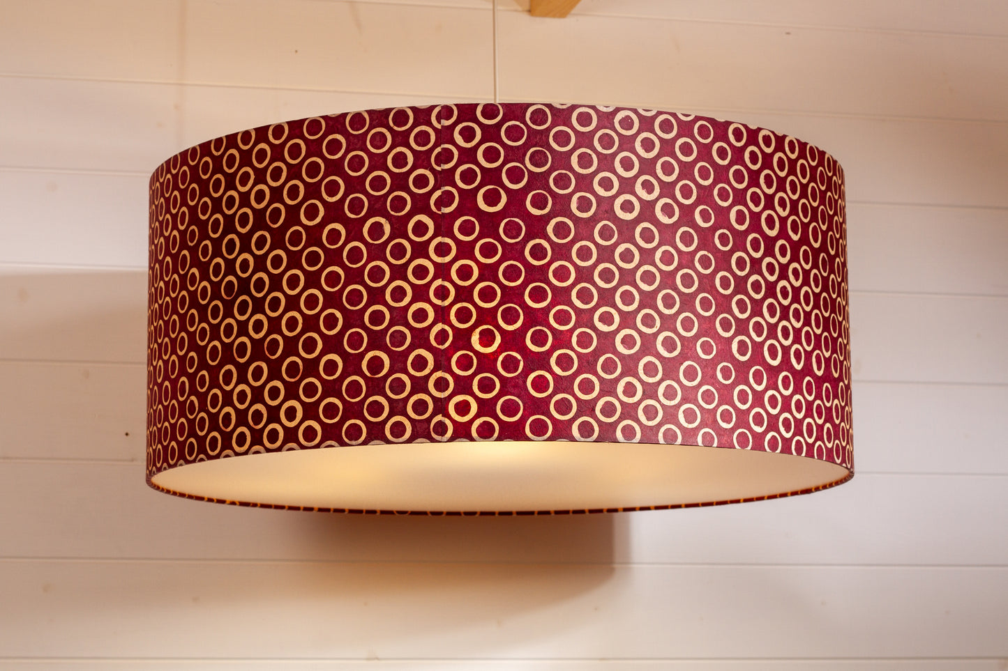 Drum Lamp Shade - P73 - Batik Cranberry Circles, 70cm(d) x 30cm(h)