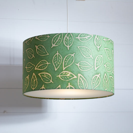 Drum Lamp Shade - P29 - Batik Leaf on Green, 35cm(d) x 20cm(h)