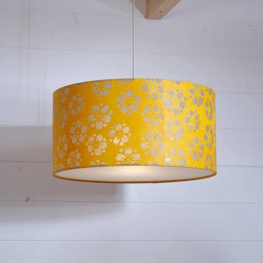 Drum Lamp Shade - B128 ~ Batik Star Flower Yellow, 40cm(d) x 20cm(h)
