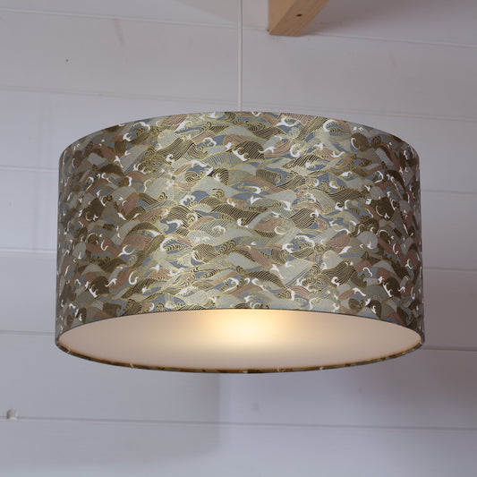 Drum Lamp Shade - W03 ~ Gold Waves on Greys, 40cm(d) x 20cm(h)