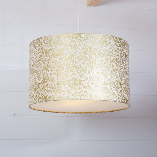 Drum Lamp Shade - B135 ~ Gold Birds, 40cm(d) x 25cm(h)