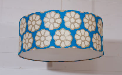 Drum Lamp Shade - P23 - Batik Big Flower on Teal, 50cm(d) x 20cm(h)