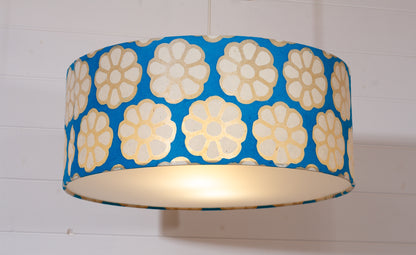 Drum Lamp Shade - P23 - Batik Big Flower on Teal, 50cm(d) x 20cm(h)