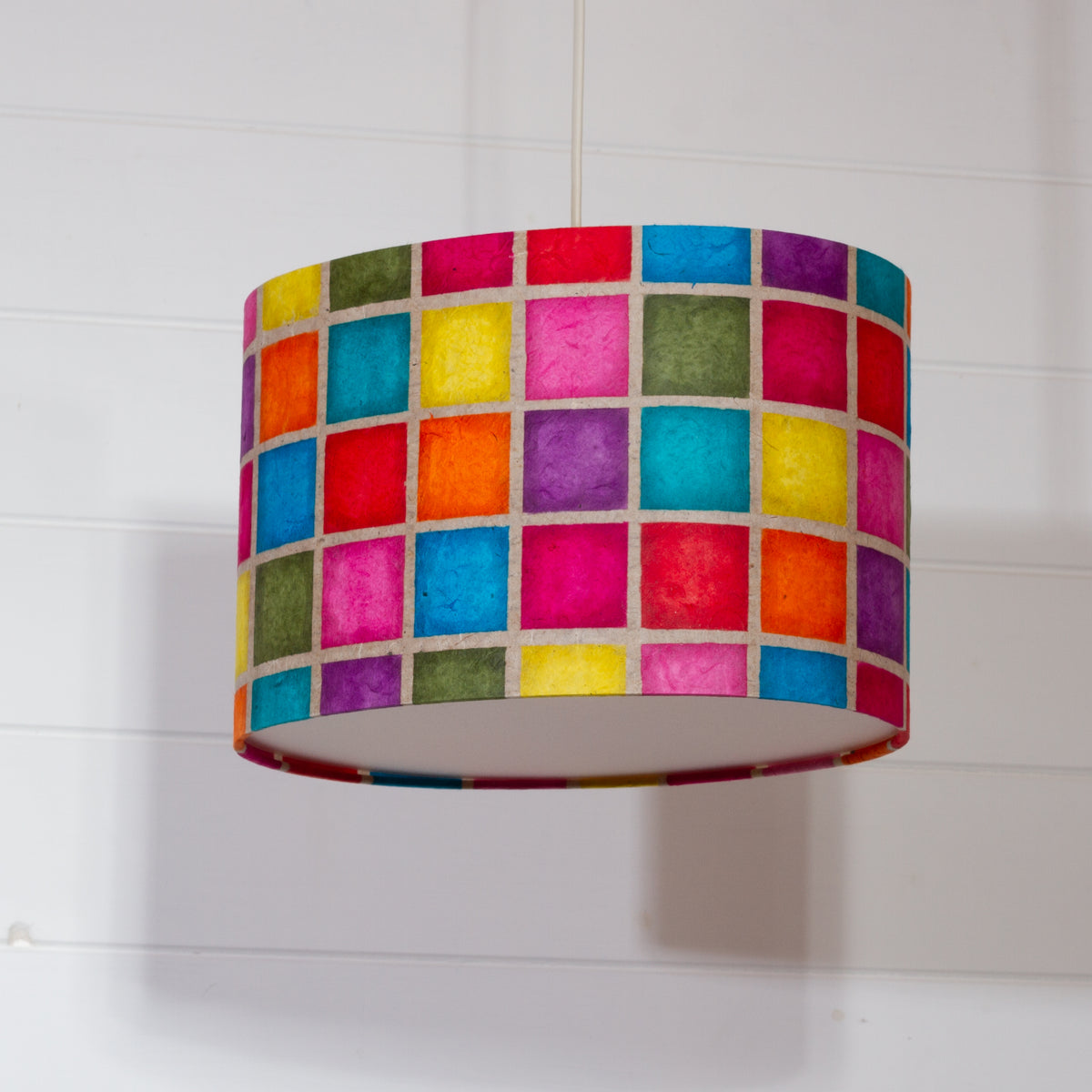 Oval Lamp Shade - P01 - Batik Multi Square, 30cm(w) x 20cm(h) x 22cm(d)