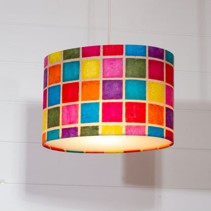 Oval Lamp Shade - P01 - Batik Multi Square, 30cm(w) x 20cm(h) x 22cm(d)