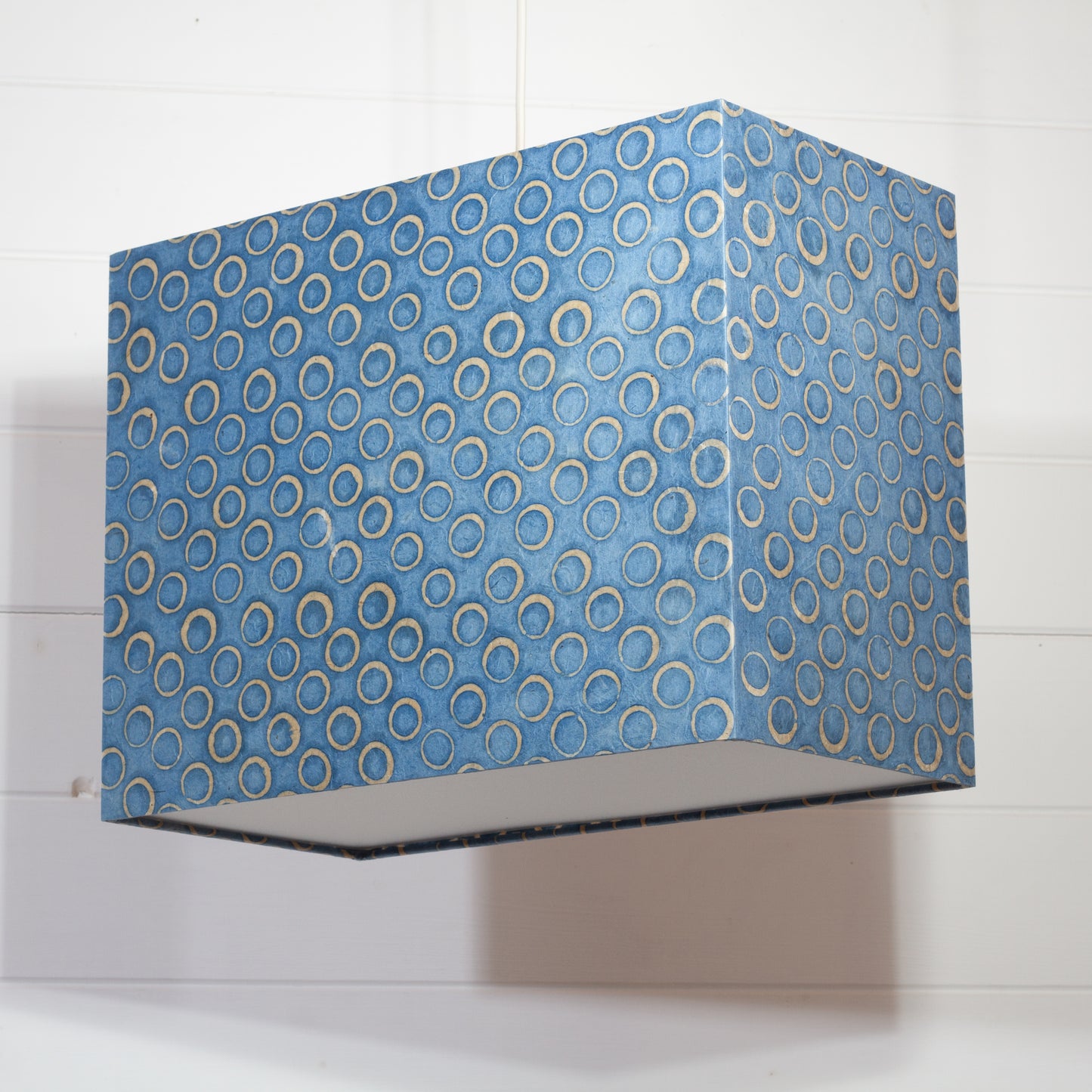 Rectangle Lamp Shade - P72 - Batik Blue Circles, 40cm(w) x 30cm(h) x 20cm(d)