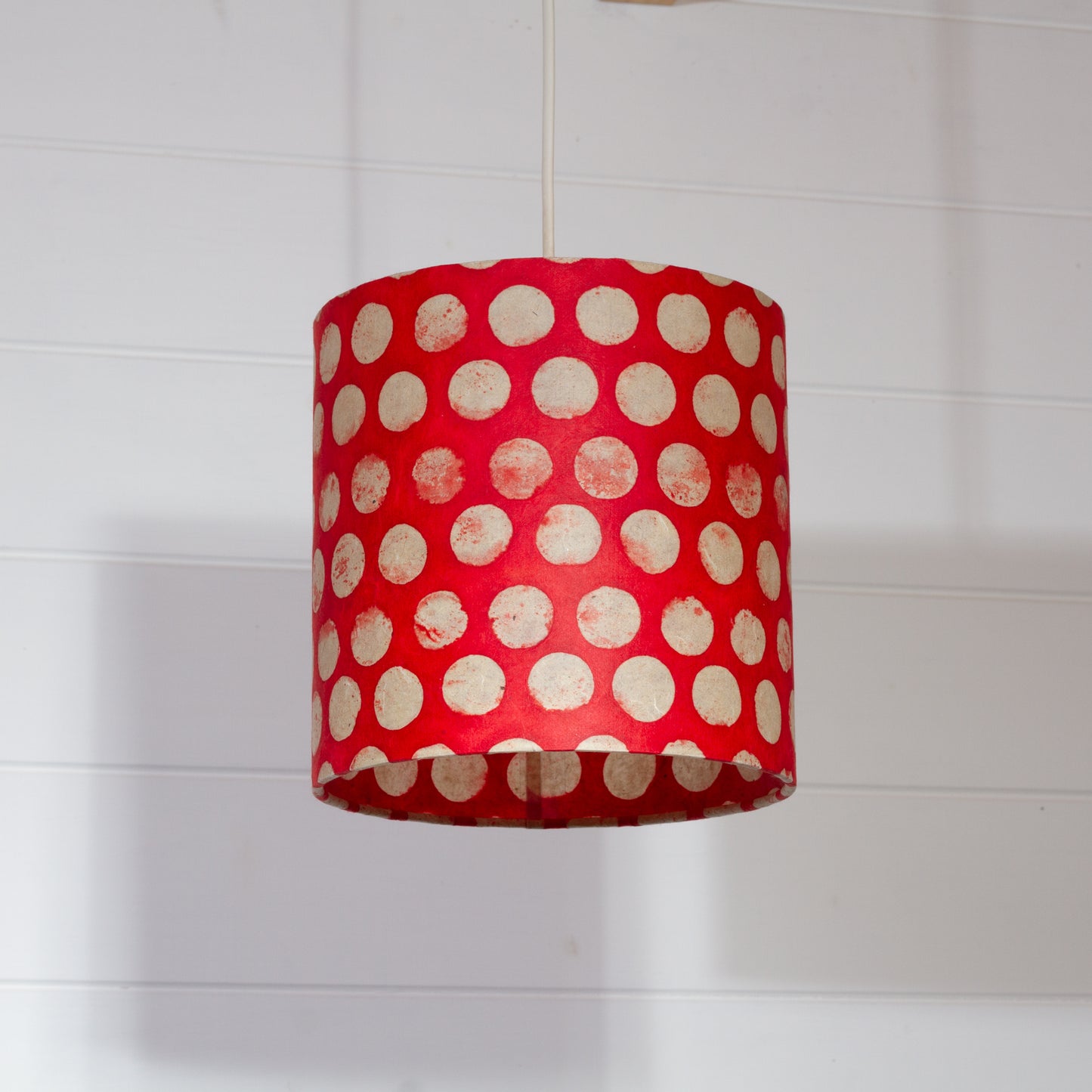Drum Lamp Shade - P84 ~ Batik Dots on Red, 20cm(d) x 20cm(h)