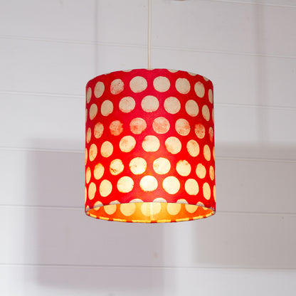 Drum Lamp Shade - P84 ~ Batik Dots on Red, 20cm(d) x 20cm(h)
