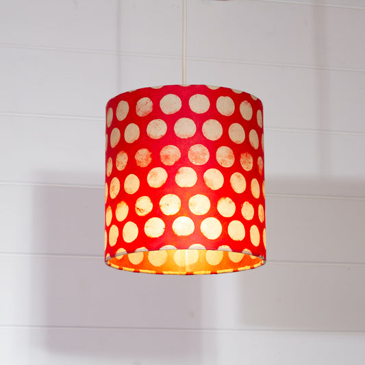 Drum Lamp Shade - P84 ~ Batik Dots on Red, 20cm(d) x 20cm(h)