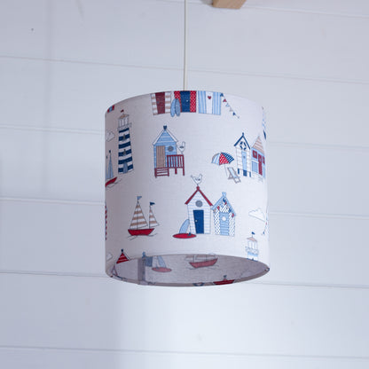 Drum Lamp Shade - F130 ~ Beach Huts, 20cm(d) x 20cm(h)