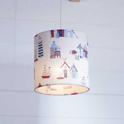 Drum Lamp Shade - F130 ~ Beach Huts, 20cm(d) x 20cm(h)