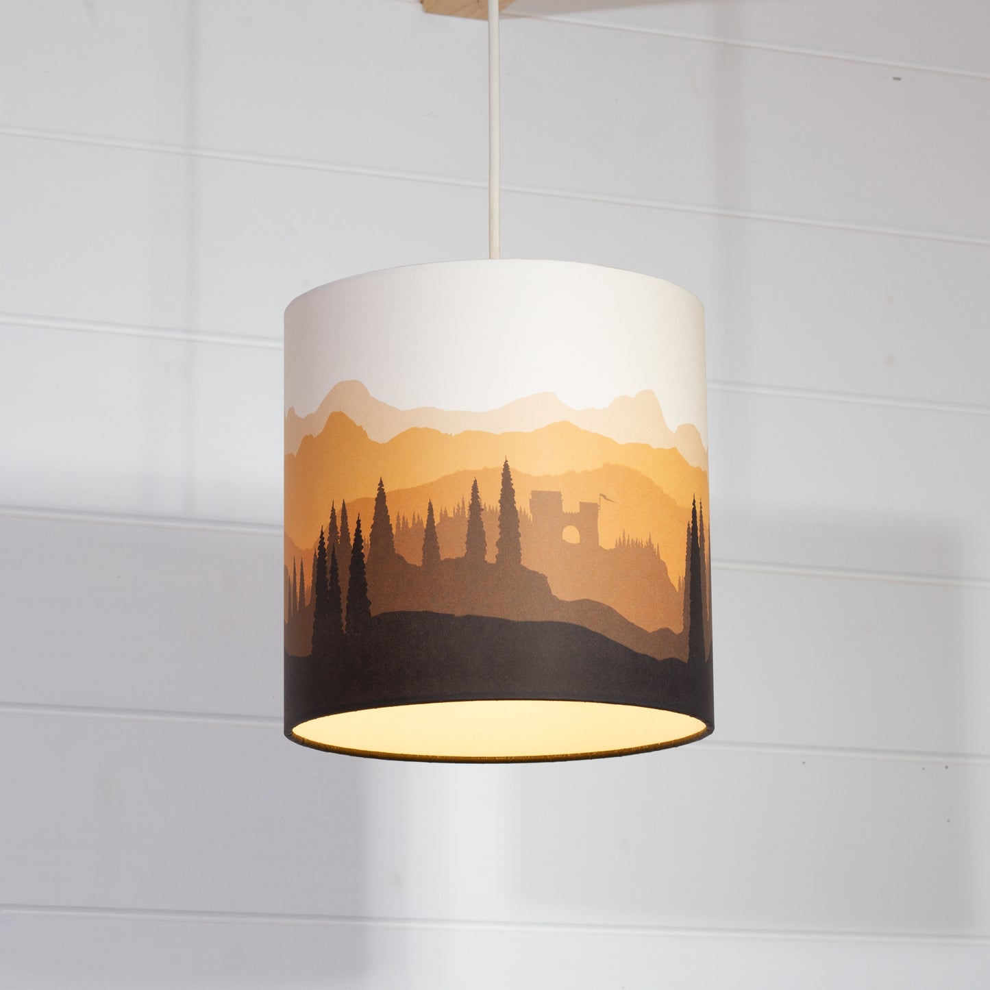 Landscape Castle Print Drum Lamp Shade 20cm(d) x 20cm(h) - 9 Colour Options
