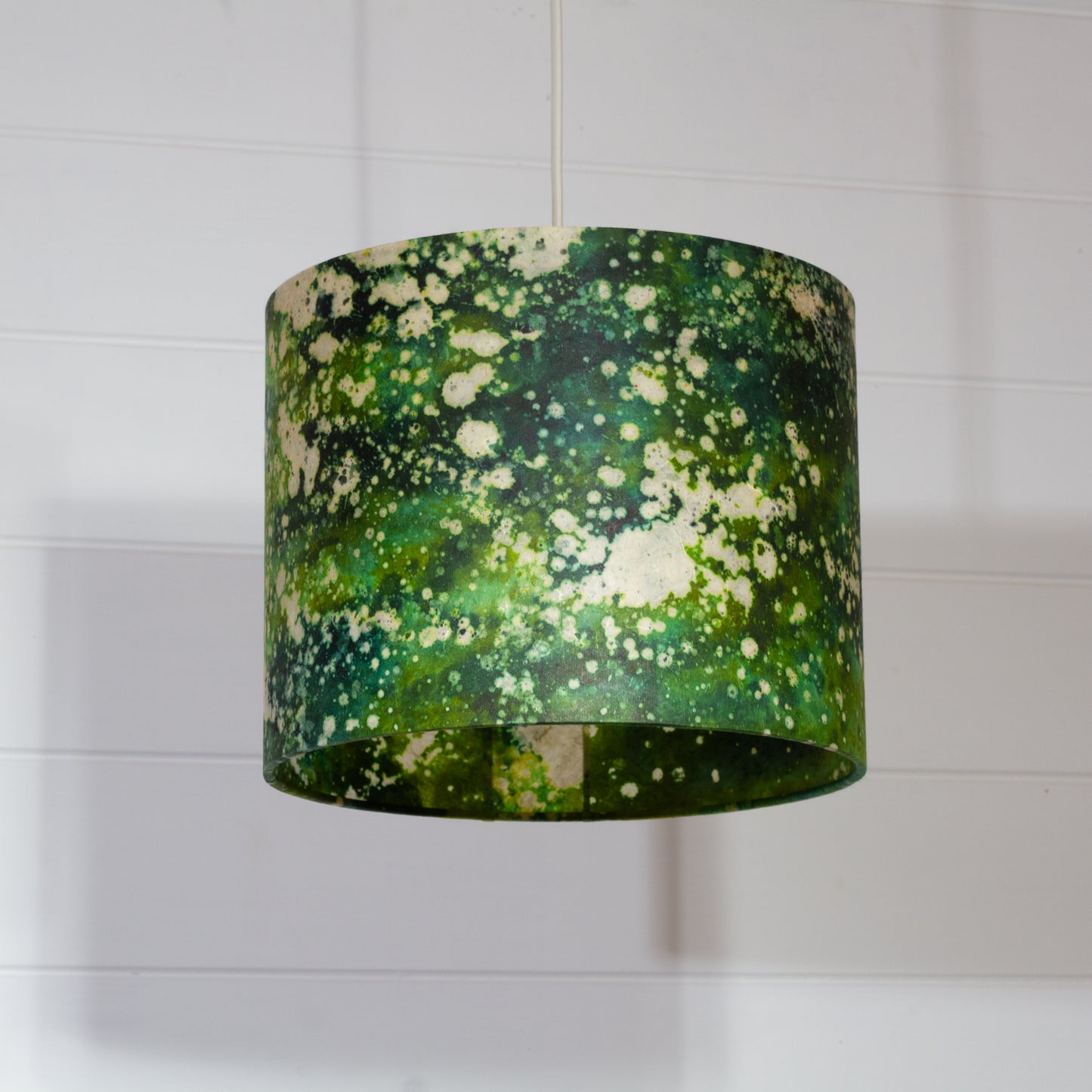 Drum Lamp Shade - B114 ~ Batik Canopy Greens, 25cm x 20cm
