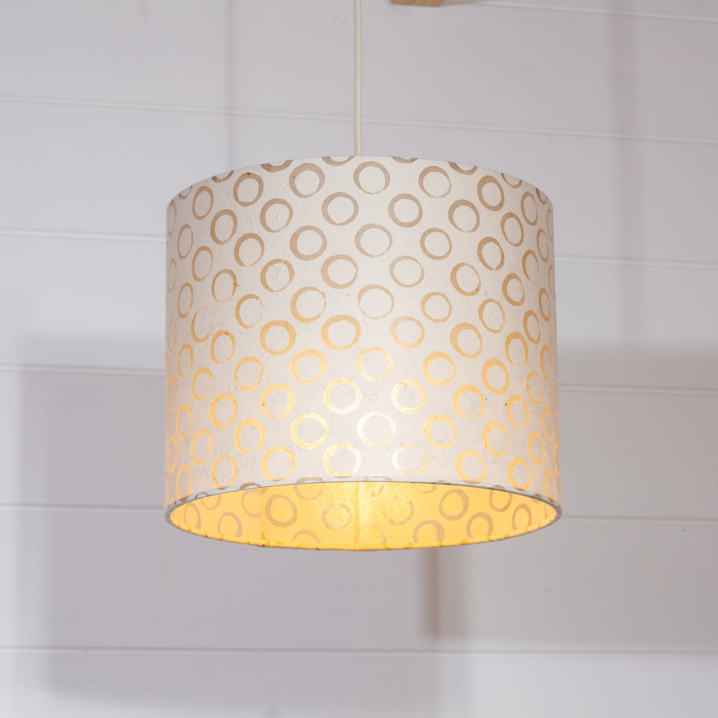 Drum Lamp Shade - P74 - Batik Natural Circles, 25cm x 20cm